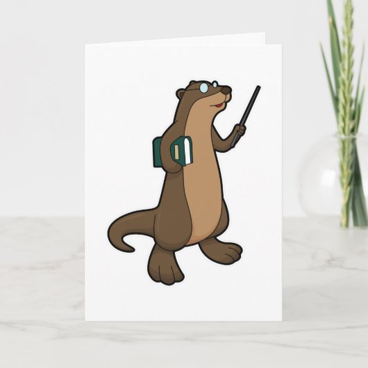 Otter als leraar met boek en aanwijsstok kaart (Voorkant)