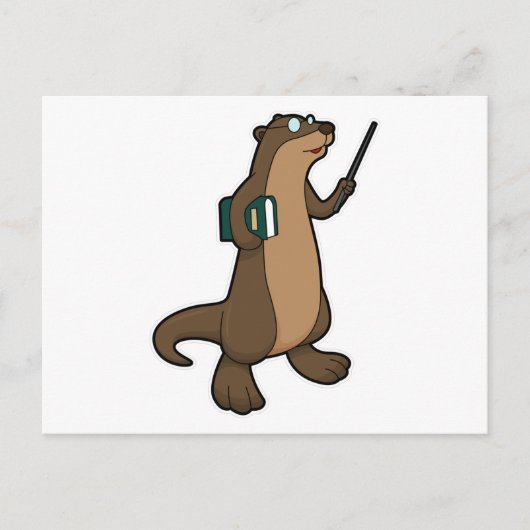 Otter als leraar met boek en wijzer briefkaart (Voorkant)