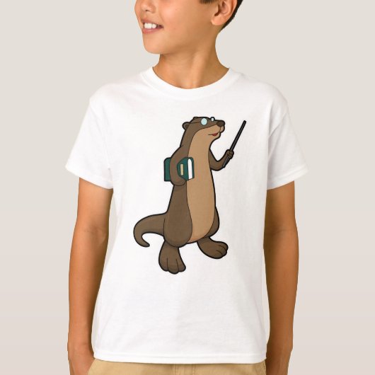 Otter als leraar met boek en wijzer t-shirt (Voorkant)
