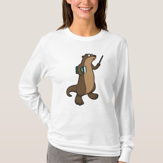 Otter als leraar met boek en wijzer t-shirt (Voorkant)