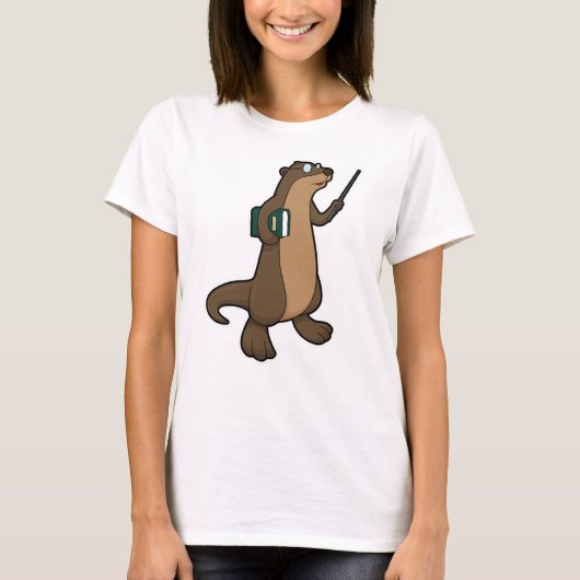 Otter als leraar met boek en wijzer t-shirt (Voorkant)