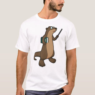 Otter als leraar met boek en wijzer t-shirt