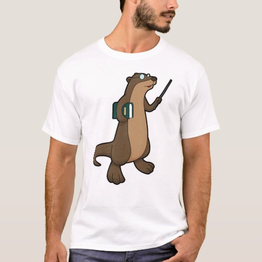Otter als leraar met boek en wijzer t-shirt (Voorkant)