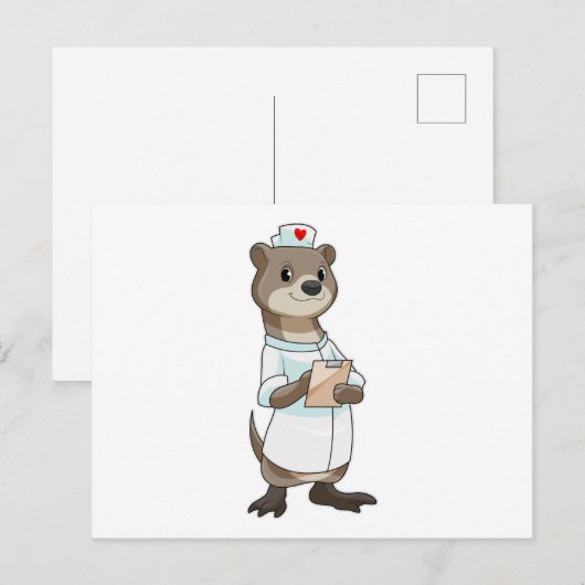 Otter als verpleegster met hart briefkaart (Voorkant / Achterkant)