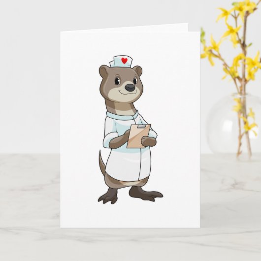 Otter als verpleegster met hart kaart (Gele Bloem)
