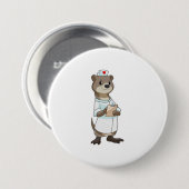 Otter als verpleegster met hart ronde button 7,6 cm (Voorkant /achterkant)