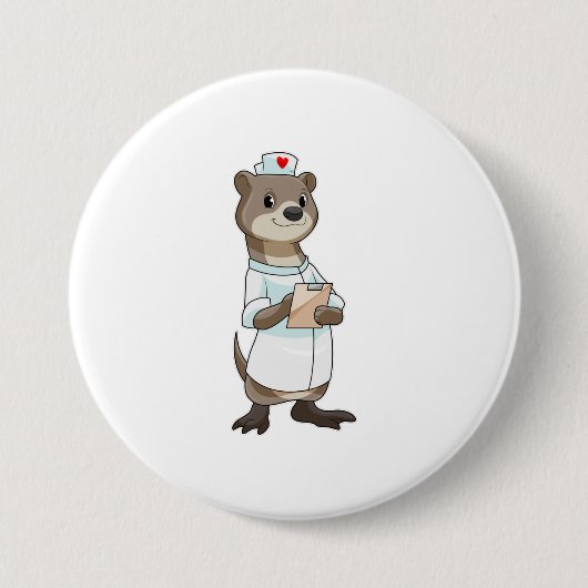 Otter als verpleegster met hart ronde button 7,6 cm (Voorkant)