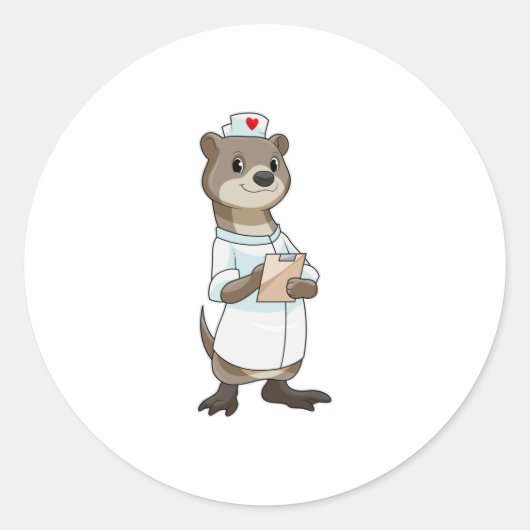 Otter als verpleegster met hart ronde sticker (Voorkant)