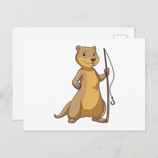 Otter als visser met hengel briefkaart (Voorkant / Achterkant)