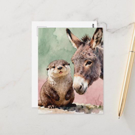 Otter and Donkey Briefkaart (Voorkant / Achterkant in situ)