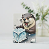 Otter and Ice Briefkaart (Staand voorkant)