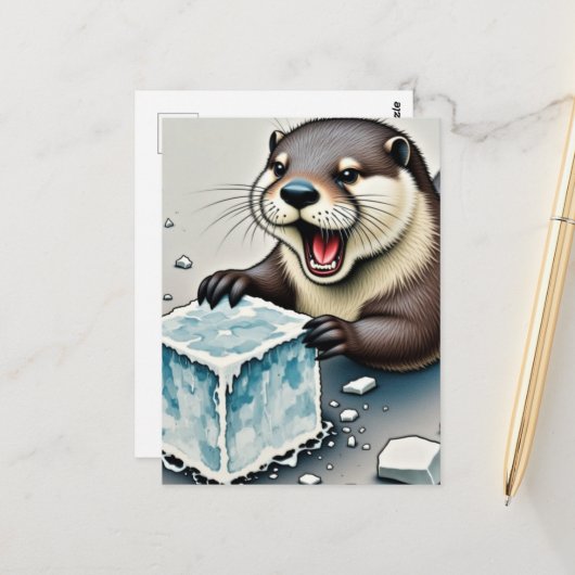Otter and Ice Briefkaart (Voorkant / Achterkant in situ)