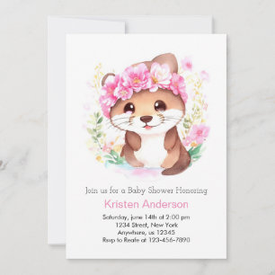 Otter Avontuur Roze Wildflower Meisje Baby shower Kaart