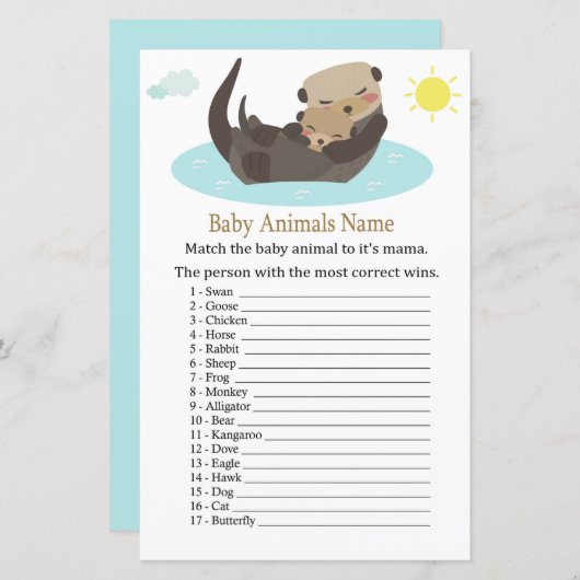 Otter Baby Animals Name Game (Voorkant / Achterkant)