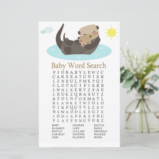 Otter Baby shower Word Search Game (Staand voorkant)