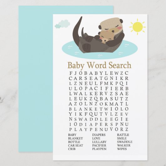 Otter Baby shower Word Search Game (Voorkant / Achterkant)