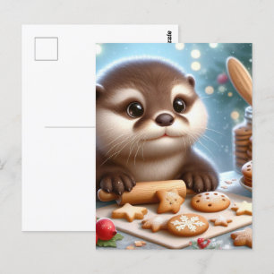 Otter bakken van kerstkoekjes briefkaart