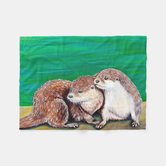 Otter Best Friends Painting Fleece Deken (Voorkant (Horizontaal))