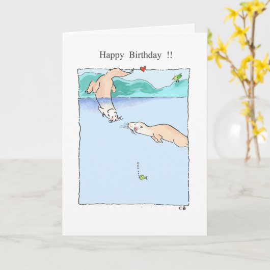 "Otter" Birthday Card Kaart (Gele Bloem)
