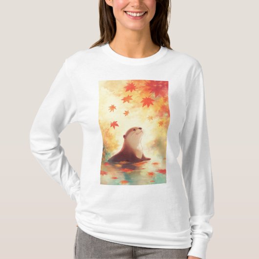 Otter blik onder vallende bladeren t-shirt (Voorkant)