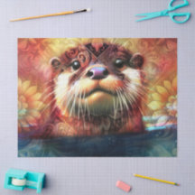 Otter Bloemen Blauwgroen Sinaasappel Otters Decoup