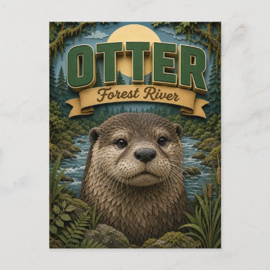 Otter bos rivier Popcut Briefkaart (Voorkant)