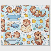 Otter Bubble Bath Wrapping Paper Cute Cozy