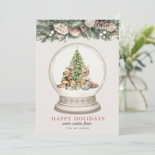 Otter & Bunny Kerstboom Sneeuw Grobe Feestdagenkaart (Staand voorkant)