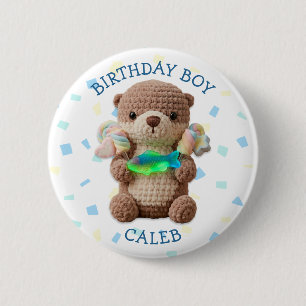 Otter & Candy Thema Verjaardagsjongen Gepersonalis Ronde Button 5,7 Cm