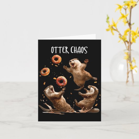 Otter Chaos Funny Bagel Fighting Sea Otters Pun An Kaart (Gele Bloem)