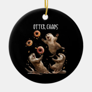 Otter Chaos Grappige Bagel Vechtende Zeeotters Pun Keramisch Ornament