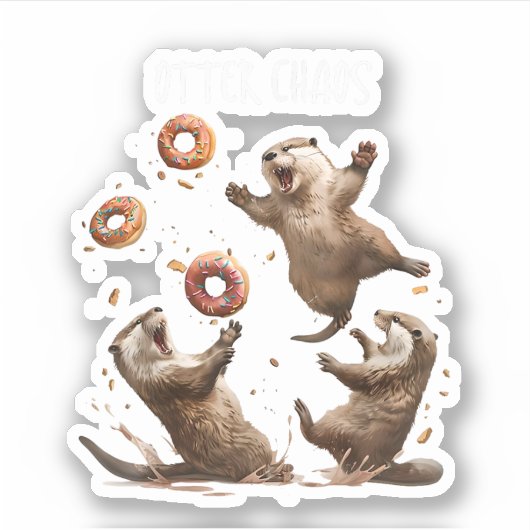 Otter Chaos Grappige Bagel Vechtende Zeeotters Pun Sticker (Voorkant)