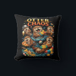 Otter Chaos Kussen<br><div class="desc">A playful illustration of mischievous otters splashing in water while enjoying snacks,  toys,  and summer fun in a burst of joyful chaos.</div>