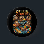 Otter Chaos Ronde Button 5,7 Cm<br><div class="desc">A playful illustration of mischievous otters splashing in water while enjoying snacks,  toys,  and summer fun in a burst of joyful chaos.</div>