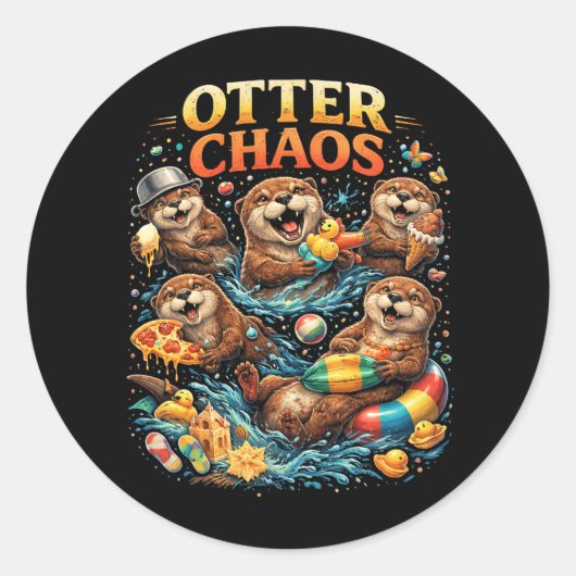 Otter Chaos Ronde Sticker (Voorkant)
