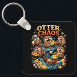 Otter Chaos Sleutelhanger<br><div class="desc">A playful illustration of mischievous otters splashing in water while enjoying snacks,  toys,  and summer fun in a burst of joyful chaos.</div>