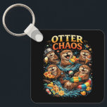 Otter Chaos Sleutelhanger<br><div class="desc">A playful illustration of mischievous otters splashing in water while enjoying snacks,  toys,  and summer fun in a burst of joyful chaos.</div>