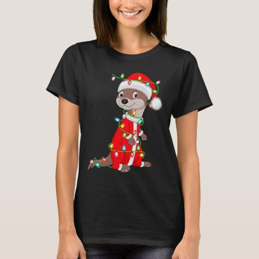 Otter Christmas Lights Santa Costume Cute Animal X T-shirt (Voorkant)