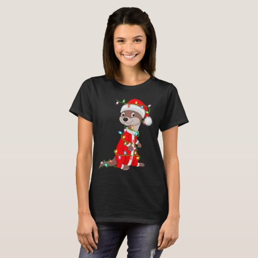 Otter Christmas Lights Santa Costume Cute Animal X T-shirt (Voorkant volledig)