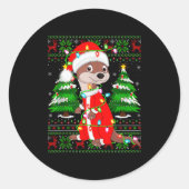 Otter Christmas Lights Santa Costume Ugly Xmas Swe Ronde Sticker (Voorkant)
