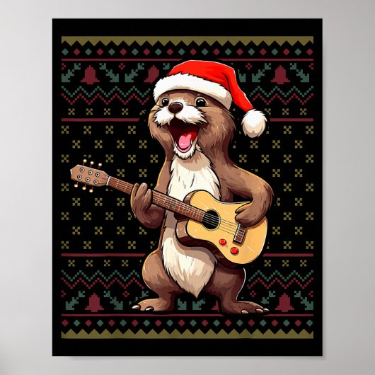 Otter Christmas Ugly Shirts Otter Playing Guitar X Poster (Voorkant)