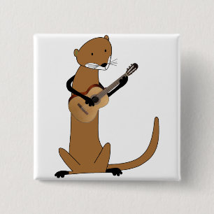Otter die de gitaar speelt vierkante button 5,1 cm