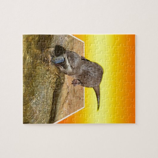 Otter die een smaakvis eet van zijn hond, legpuzzel (Horizontaal)