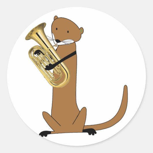 Otter die het Euphonium speelt Ronde Sticker (Voorkant)