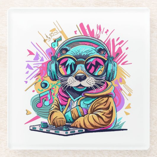 otter Dj 90s sfeer Glazen Onderzetter (Voorkant)