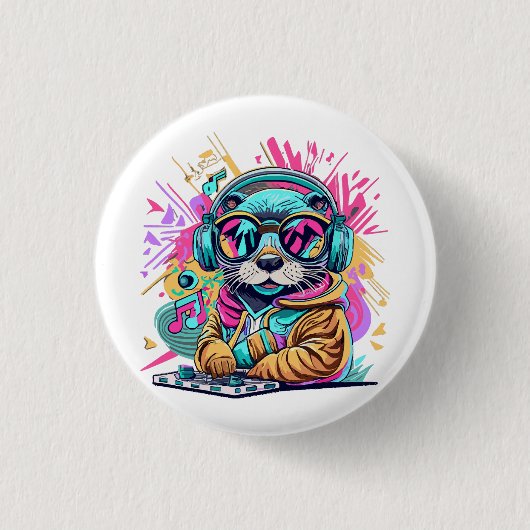 otter Dj 90s sfeer Ronde Button 3,2 Cm (Voorkant)
