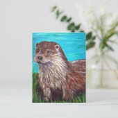 Otter door een rivierschilderij briefkaart (Staand voorkant)