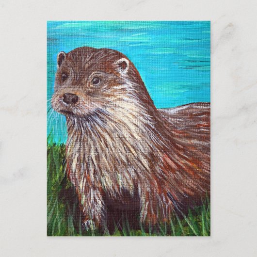 Otter door een rivierschilderij briefkaart (Voorkant)