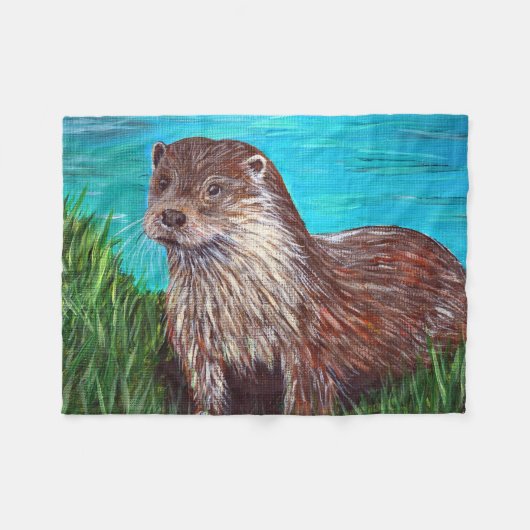 Otter door een rivierschilderij fleece deken (Voorkant (Horizontaal))