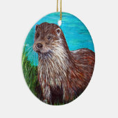 Otter door een rivierschilderij keramisch ornament (Rechts)